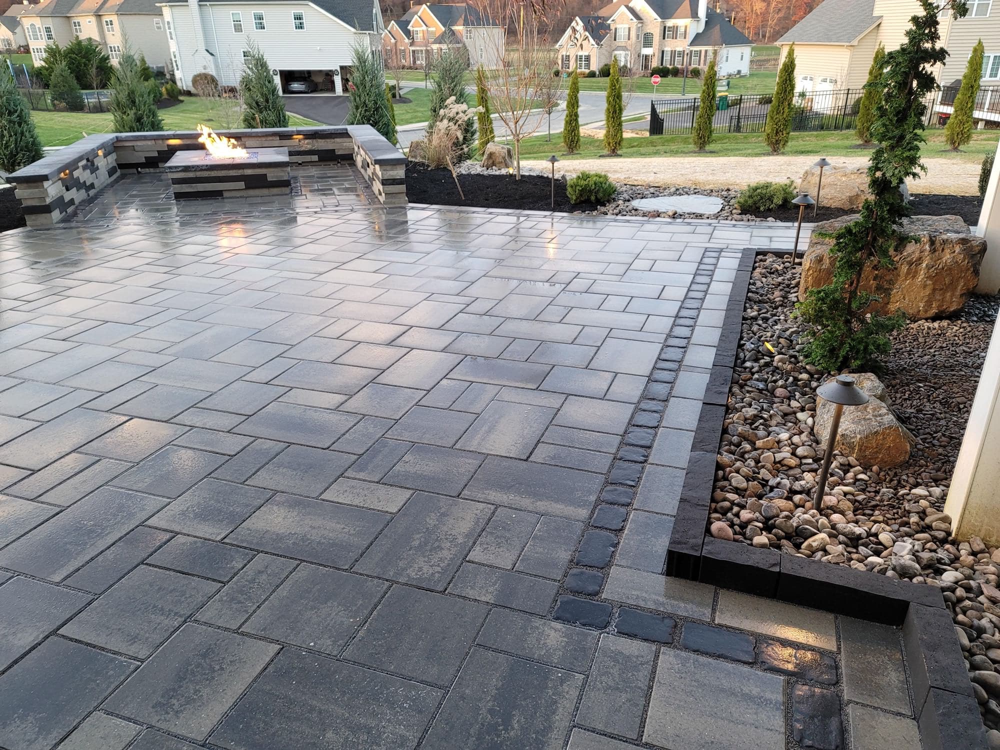 Custom paver patio with fire pit in Center Valley, PA